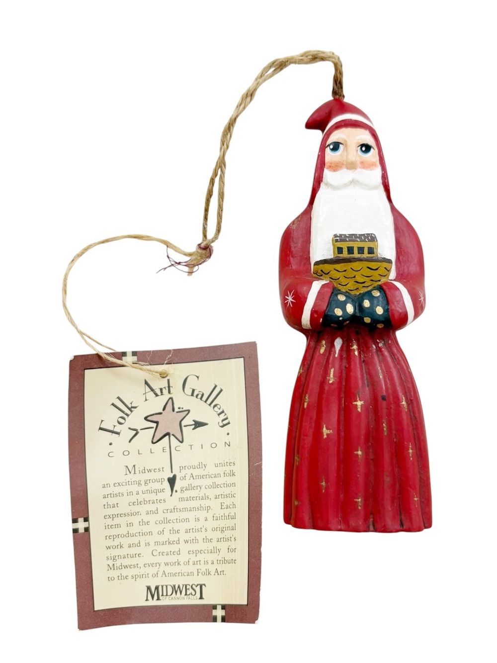 NWT Randy Tate Folk Art Collection Santa Holding Noah's Ark Christmas Ornament